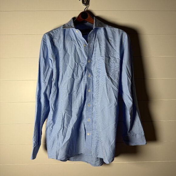 Vineyard Vines Premium 120's Cooper Button Up Dress Shirt Sz Large Blue Gingham - Picture 1 of 5